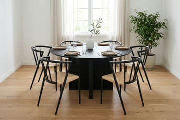 Edda Matgrupp runt 150 cm Svart med 6 Winston Matstolar - Svart - Möbler - Bord & matgrupp - Matgrupp