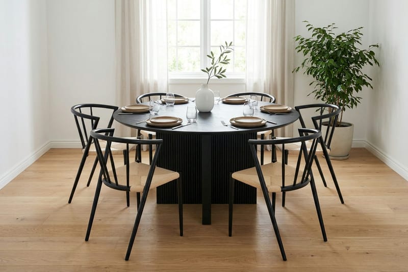 Edda Matgrupp runt 150 cm Svart med 6 Winston Matstolar - Svart - Möbler - Bord & matgrupp - Matgrupp