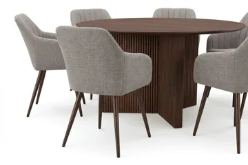 Edda Matgrupp runt 150 cm Valnöt med 6 Filippa Matstolar - Möbler - Bord & matgrupp - Matgrupp