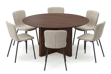 Edda Matgrupp runt 150 cm Valnöt med 6 Katy Matstolar - Möbler - Bord & matgrupp - Matgrupp