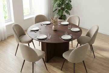 Edda Matgrupp runt 150 cm Valnöt med 6 Nibe Plus Matstolar - Möbler - Bord & matgrupp - Matgrupp