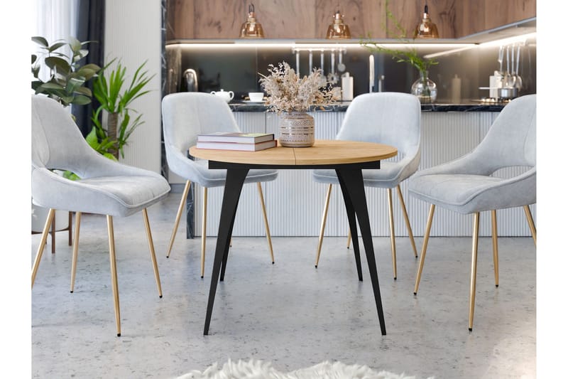 Eldo Utdragbart Runt Matbord 100 cm med Ek- och Metallutseende - Svart|Beige - Möbler - Bord & matgrupp - Matbord & köksbord