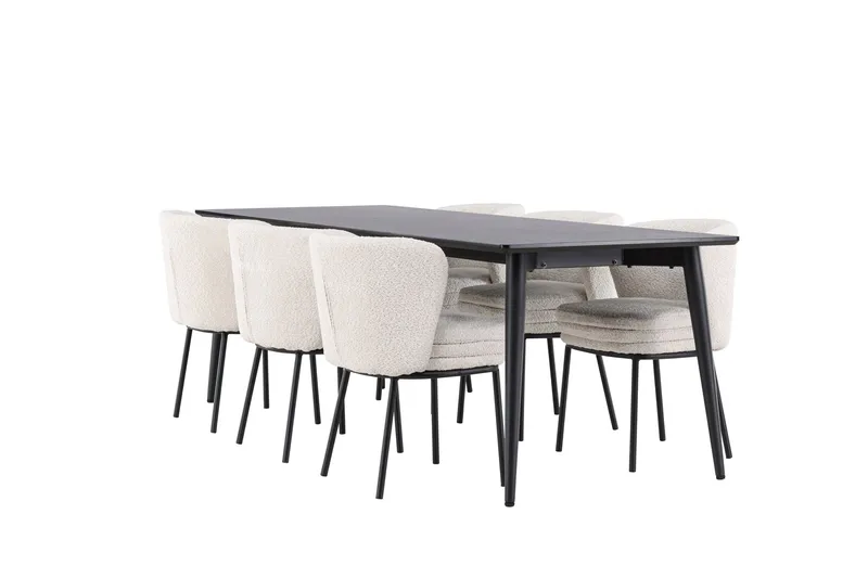 Ellis Matgrupp 230 cm Rektangulär med 6 Agnes stolar, Svart/Vit