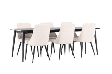 Ellis Matgrupp 230 cm Rektangulär med 6 Leone stolar - Svart/Beige - Möbler - Bord & matgrupp - Matgrupp