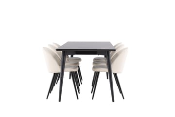 Ellis Matgrupp 230 cm Rektangul är med 6 Velvet stolar - Svart/Beige - Möbler - Bord & matgrupp - Matgrupp