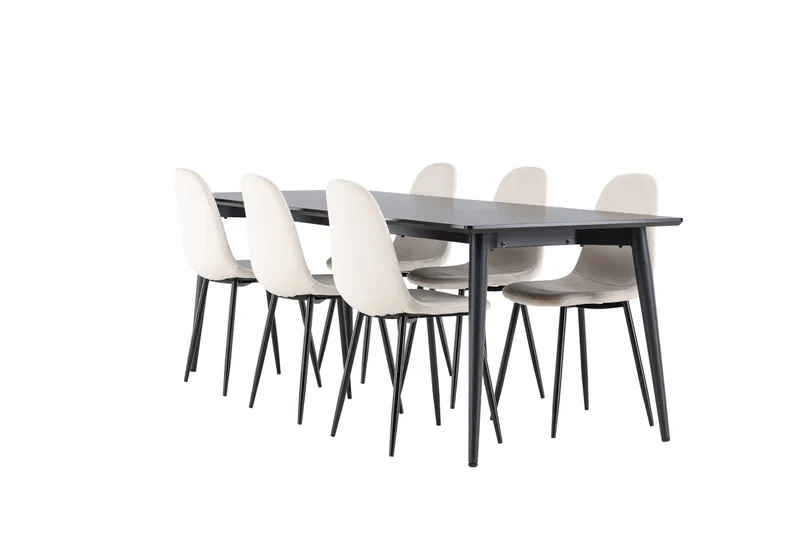 Ellis Matgrupp 230 cm Rektangulär med 6 Polar stolar, Svart/Beige