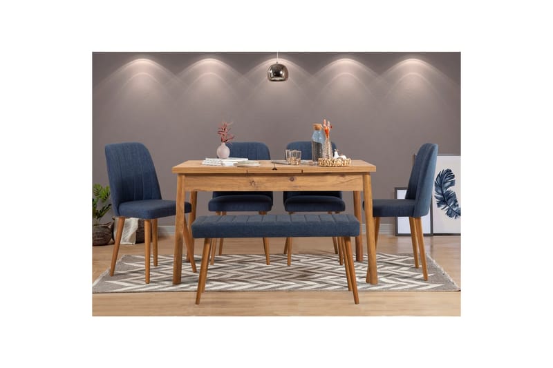 Ergene Matgrupp 120 cm Rektangulär - Natur/Blå - Möbler - Bord & matgrupp - Matgrupp