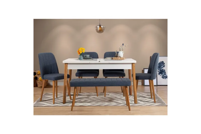 Ergene Matgrupp 120 cm Rektangulär - Natur/Marinblå - Möbler - Bord & matgrupp - Matgrupp