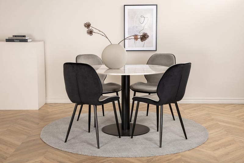 Estelle Matbord 106 cm Runt Marmor med 4 Emma Matstol