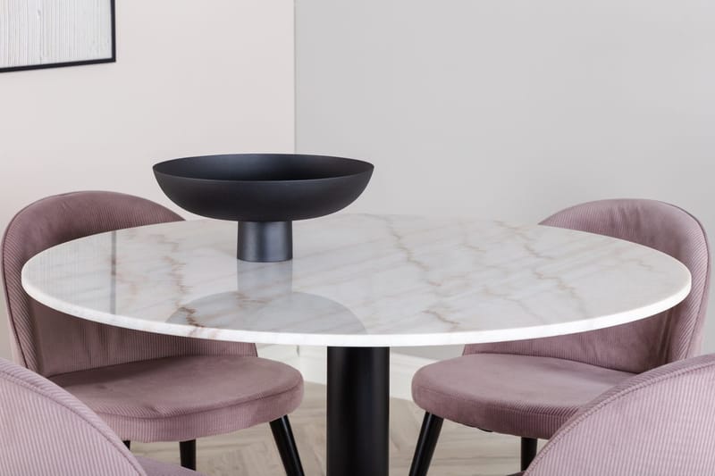 Estelle Matbord 106 cm Runt Marmor med 4 Velvet Matstol Manchester - Möbler - Bord & matgrupp - Matgrupp