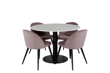 Estelle Matbord 106 cm Runt Marmor med 4 Velvet Matstol Manchester - Möbler - Bord & matgrupp - Matgrupp