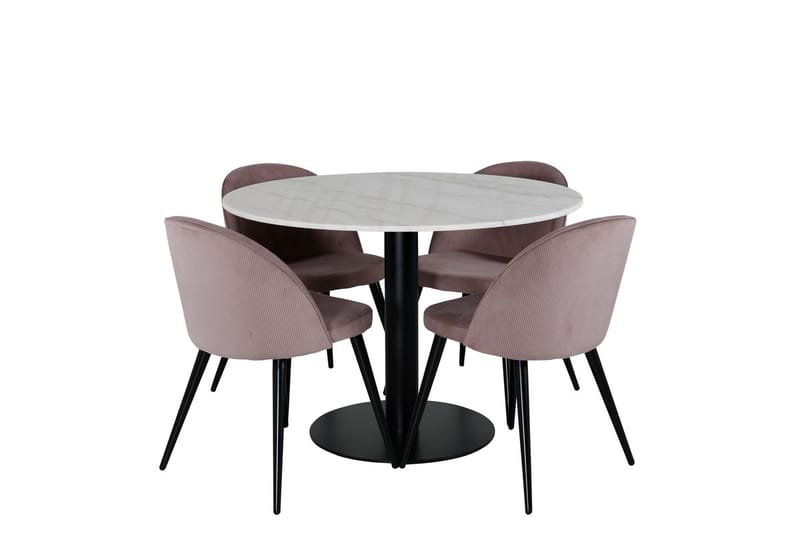 Estelle Matbord 106 cm Runt Marmor med 4 Velvet Matstol Manchester - Möbler - Bord & matgrupp - Matgrupp