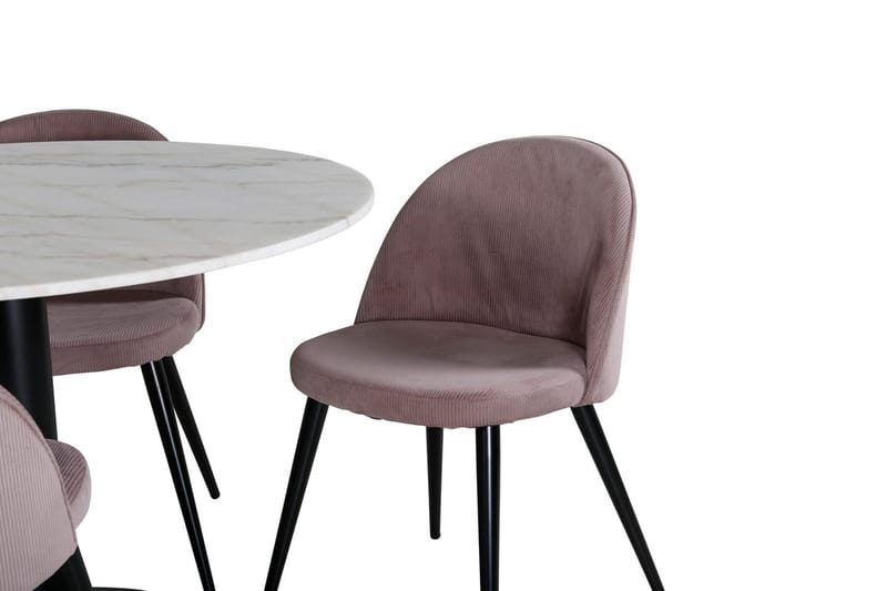 Estelle Matbord 106 cm Runt Marmor med 4 Velvet Matstol Manchester - Möbler - Bord & matgrupp - Matgrupp