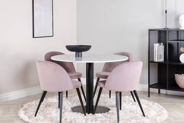 Estelle Matbord 106 cm Runt Marmor med 4 Velvet Matstol Manchester - Möbler - Bord & matgrupp - Matgrupp