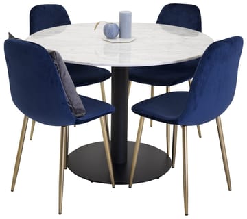 Estelle Matbord 106 cm Runt Marmor med 4 Polar Köksstol Sammet - Möbler - Bord & matgrupp - Matgrupp