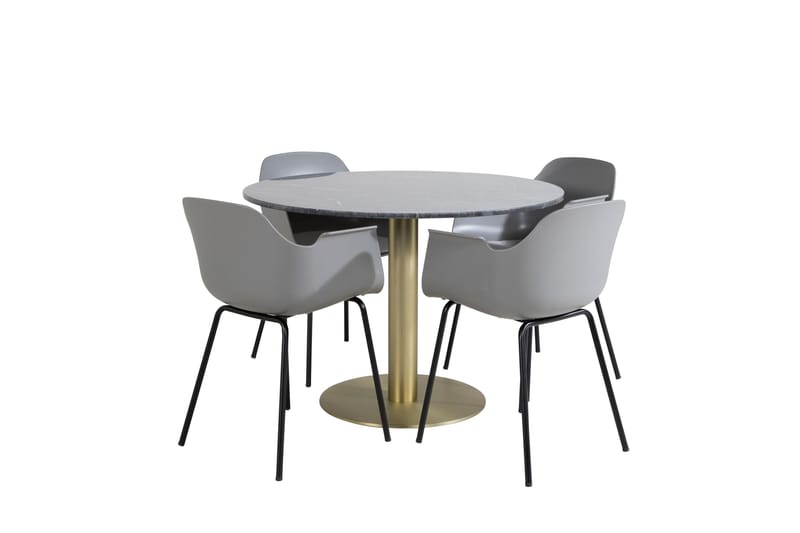 Estelle Matgrupp 106 cm Rund med 4 Comfort stolar, Svart/Guld