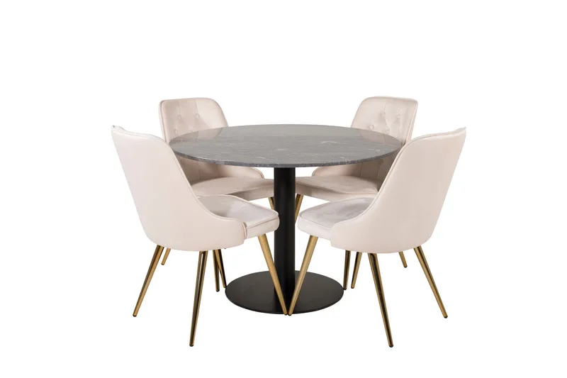Estelle Matgrupp 106 cm Rund med 4 Velvet Deluxe stolar, Beige