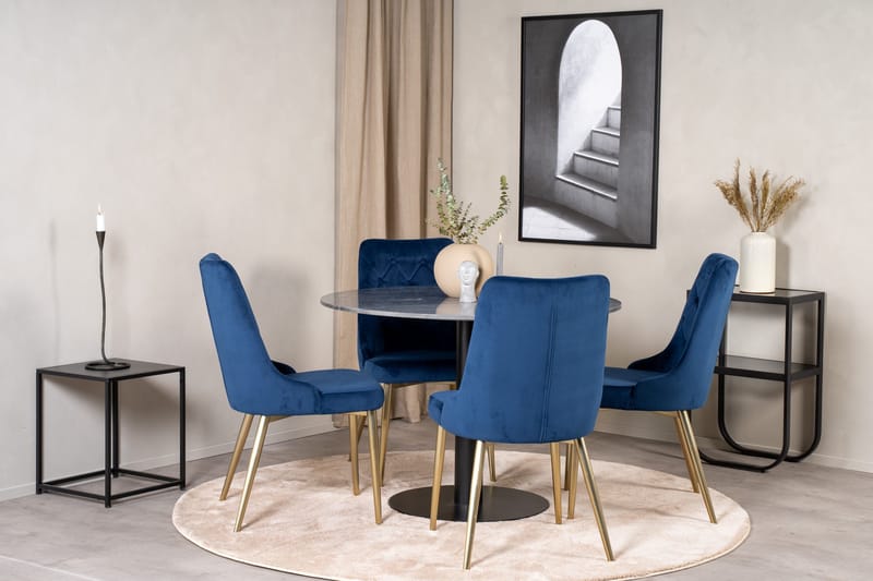 Estelle Matgrupp 106 cm Rund med 4 Velvet Deluxe stolar - Svart - Möbler - Bord & matgrupp - Matgrupp