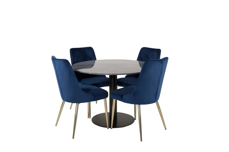 Estelle Matgrupp 106 cm Rund med 4 Velvet Deluxe stolar, Svart