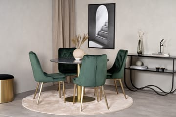 Estelle Matgrupp 106 cm Rund med 4 Velvet Deluxe stolar - Svart/Guld - Möbler - Bord & matgrupp - Matgrupp
