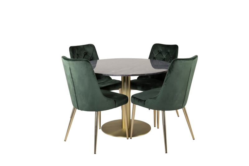 Estelle Matgrupp 106 cm Rund med 4 Velvet Deluxe stolar, Svart/Guld