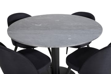 Estelle Matgrupp 106 cm Rund med 4 Velvet stolar - Svart - Möbler - Bord & matgrupp - Matgrupp