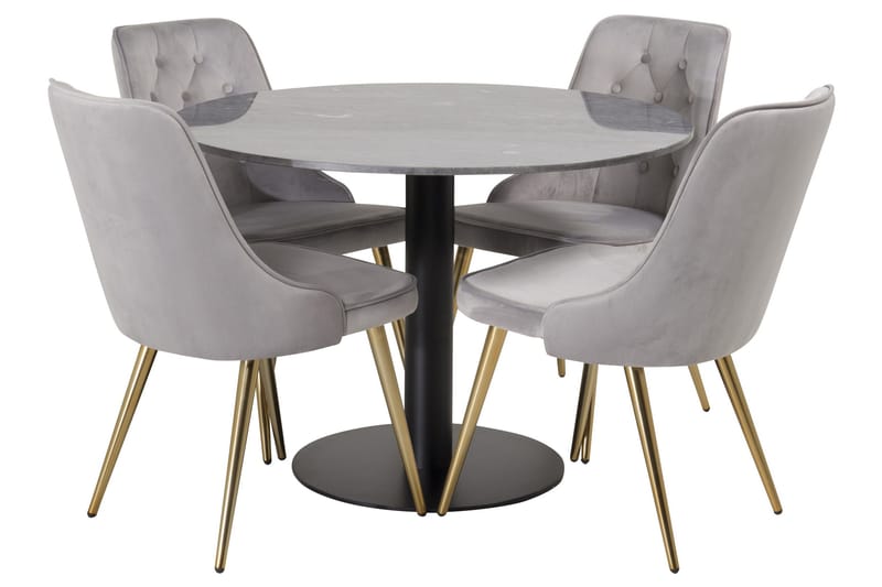Estelle Matgrupp 106 cm Rund med 4 Velvet stolar, Svart/Guld