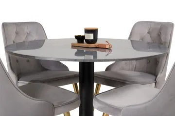 Estelle Matgrupp 106 cm Rund med 4 Velvet stolar - Svart/Guld - Möbler - Bord & matgrupp - Matgrupp