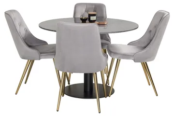 Estelle Matgrupp 106 cm Rund med 4 Velvet stolar - Svart/Guld - Möbler - Bord & matgrupp - Matgrupp