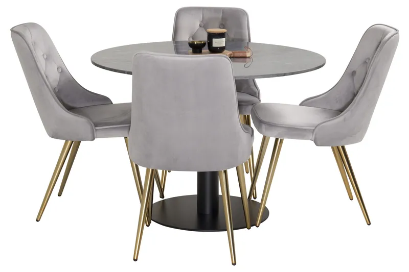 Estelle Matgrupp 106 cm Rund med 4 Velvet stolar - Svart/Guld - Möbler - Bord & matgrupp - Matgrupp