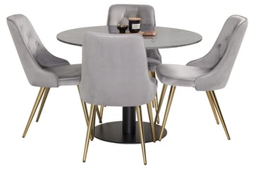 Estelle Matgrupp 106 cm Rund med 4 Velvet stolar - Svart/Guld - Möbler - Bord & matgrupp - Matgrupp