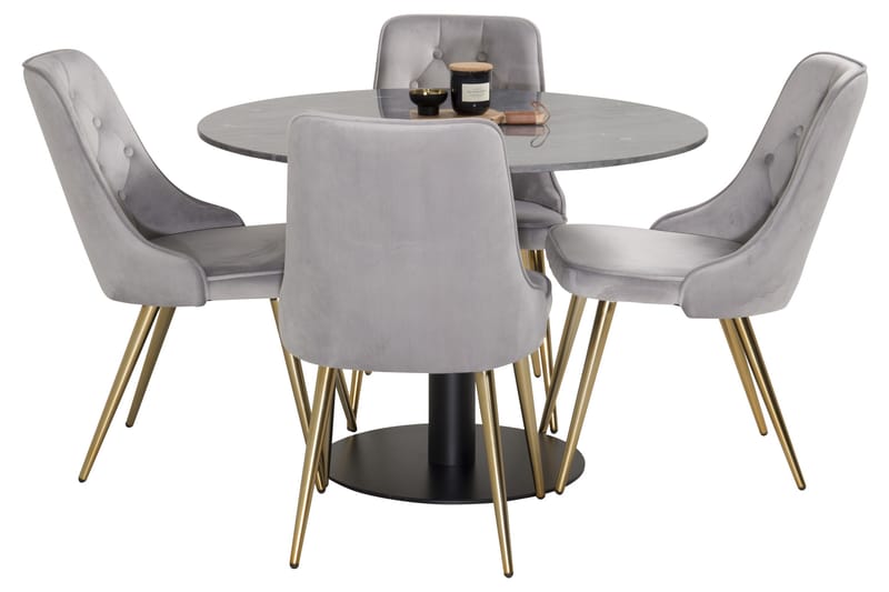 Estelle Matgrupp 106 cm Rund med 4 Velvet stolar - Svart/Guld - Möbler - Bord & matgrupp - Matgrupp