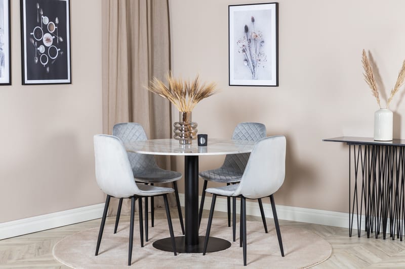 Estelle Matgrupp 106 cm Rund med 4 Polar stolar - Svart - Möbler - Bord & matgrupp - Matgrupp