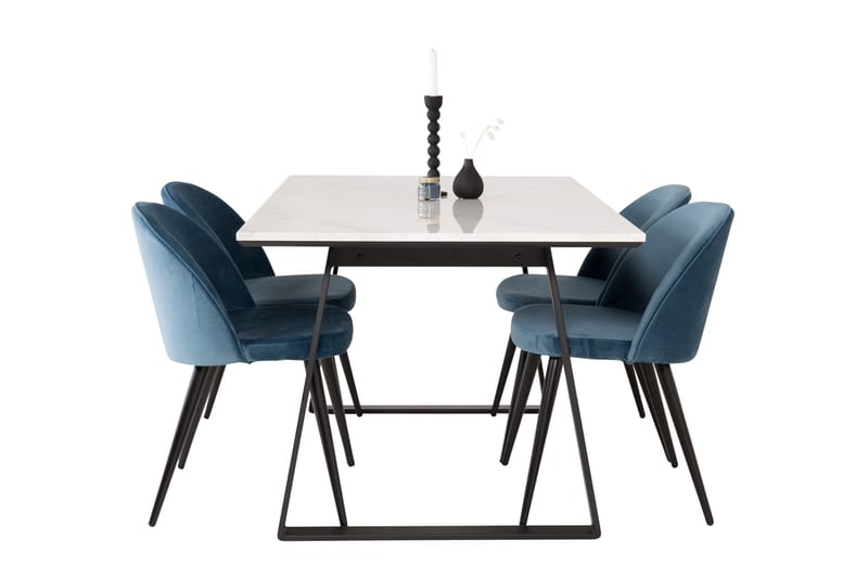 Estelle Matgrupp 140 cm Rektangulär med 4 Velvet stolar - Svart - Möbler - Bord & matgrupp - Matgrupp