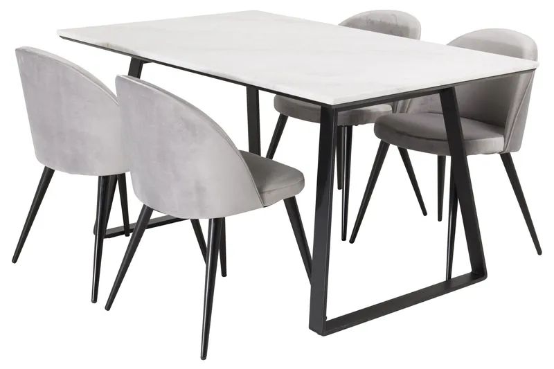 Estelle Matgrupp 140 cm Rektangulär med 4 Velvet stolar, Svart