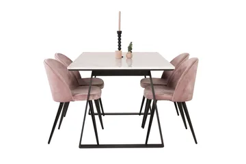 Estelle Matgrupp 140 cm Rektangulär med 4 Velvet stolar - Svart - Möbler - Bord & matgrupp - Matgrupp