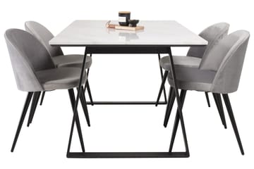 Estelle Matgrupp 140 cm Rektangulär med 4 Velvet stolar - Svart - Möbler - Bord & matgrupp - Matgrupp