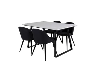 Estelle Matgrupp 140 cm Rektangulär med 4 Velvet stolar - Svart - Möbler - Bord & matgrupp - Matgrupp