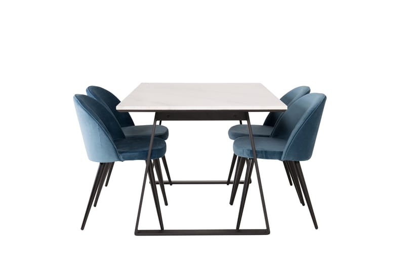 Estelle Matgrupp 140 cm Rektangulär med 4 Velvet stolar - Svart - Möbler - Bord & matgrupp - Matgrupp