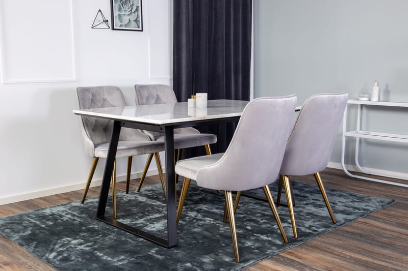 Estelle Matgrupp 140 cm Rektangulär med 4 Velvet stolar - Svart/Guld - Möbler - Bord & matgrupp - Matgrupp