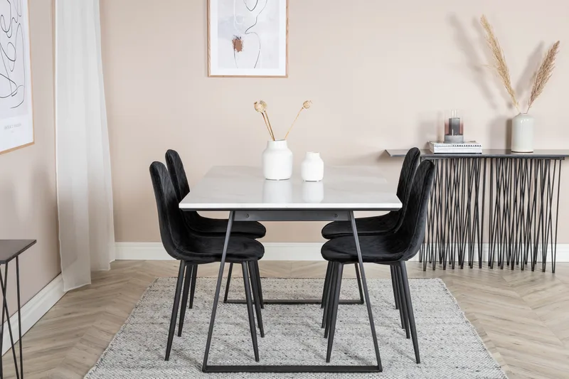 Estelle Matgrupp 140 cm Rektangulär med 4 Polar stolar - Svart - Möbler - Bord & matgrupp - Matgrupp