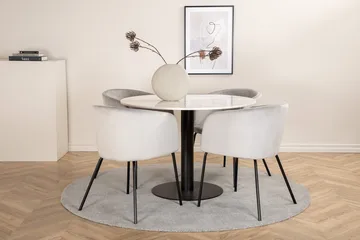 Estelle Rund Matgrupp 106 cm med 4 Berit Matstolar - ljusgrått sammetstyg - Möbler - Bord & matgrupp - Matgrupp