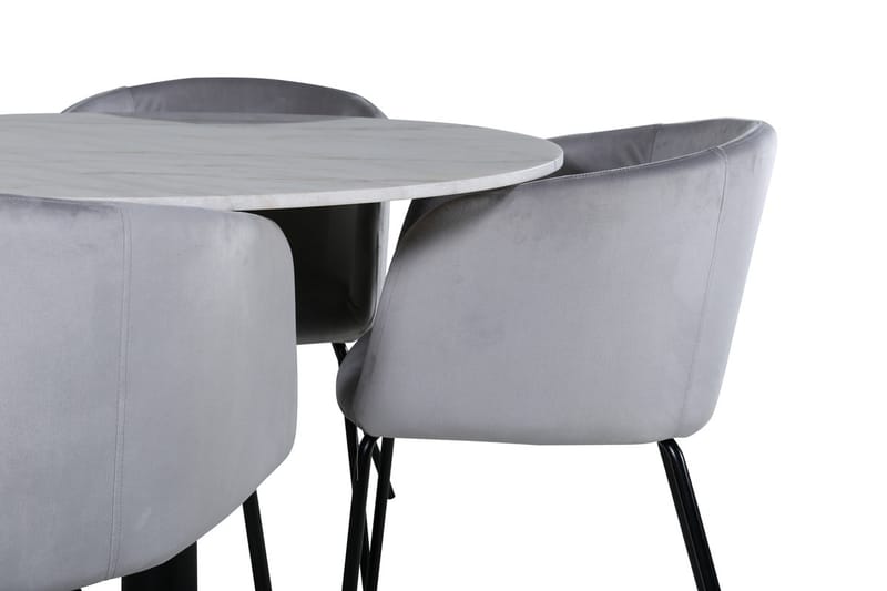 Estelle Rund Matgrupp 106 cm med 4 Berit Matstolar - ljusgrått sammetstyg - Möbler - Bord & matgrupp - Matgrupp