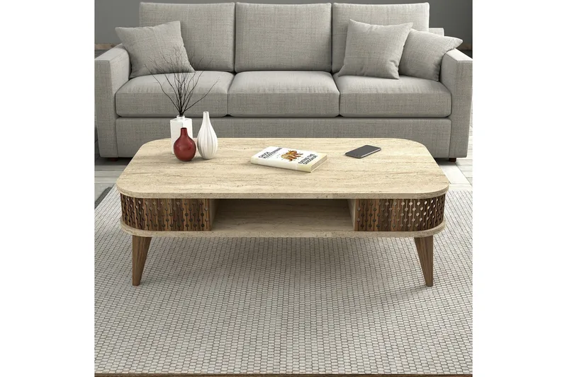 Eylul Rektangulärt Soffbord 105 cm med Hyllor i Trä - Beige - Möbler - Bord & matgrupp - Soffbord