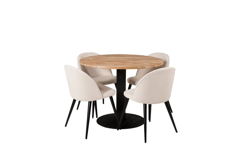 Ezra Matgrupp 100 cm Rund med 4 Sedavi Stolar, Beige