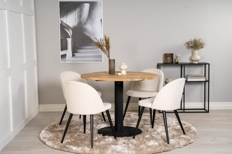 Ezra Matgrupp 100 cm Rund med 4 Sedavi Stolar - Beige - Möbler - Bord & matgrupp - Matgrupp
