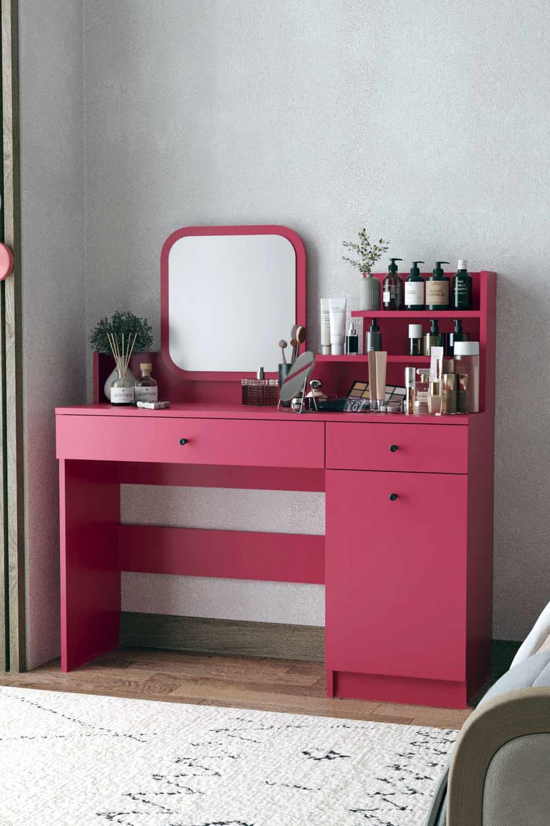 Fabrony Sminkbord med spegel 124 cm - Hallon - Möbler - Bord & matgrupp - Sminkbord & toalettbord