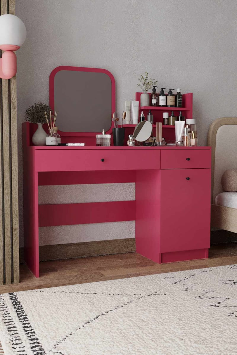 Fabrony Sminkbord med spegel 124 cm - Hallon - Möbler - Bord & matgrupp - Sminkbord & toalettbord