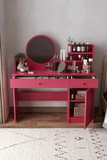 Fabrony Sminkbord med spegel 124 cm - Hallon - Möbler - Bord & matgrupp - Sminkbord & toalettbord