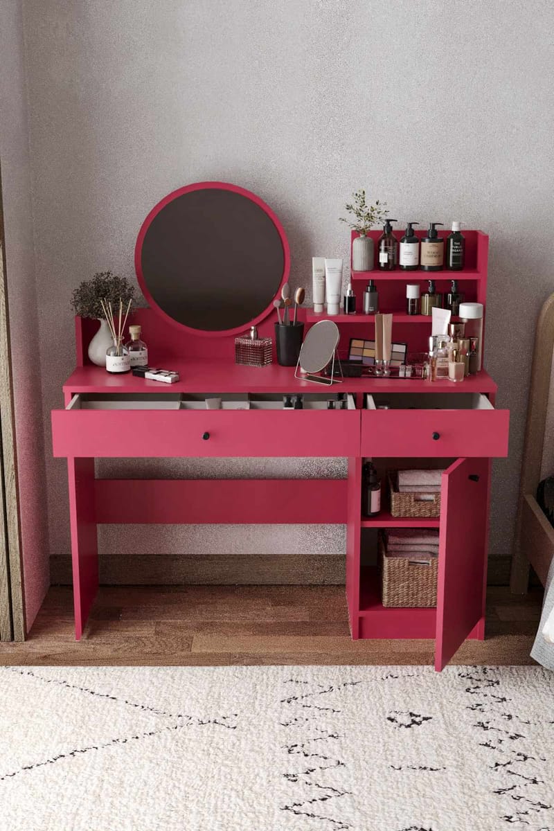 Fabrony Sminkbord med spegel 124 cm - Hallon - Möbler - Bord & matgrupp - Sminkbord & toalettbord